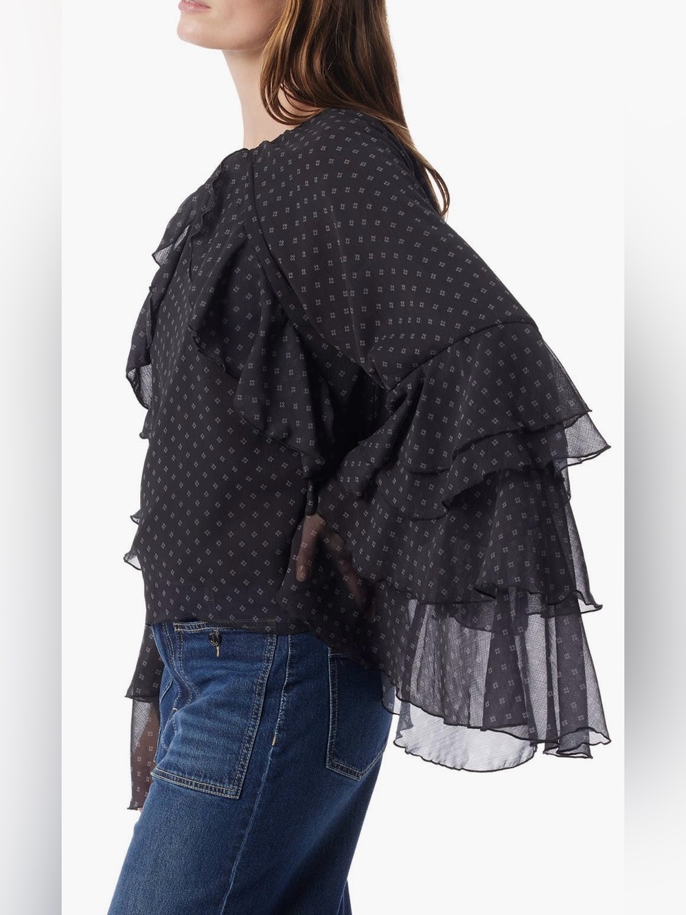Dee Ocleppo Jovanna Ruffle Top in Black-Foulard